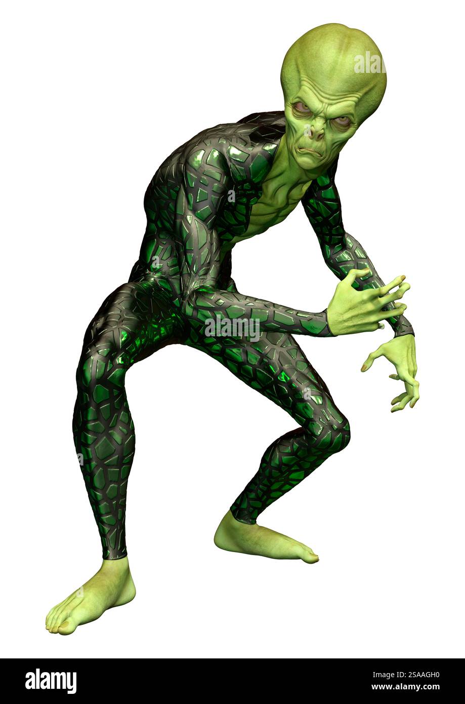 3D rendering of a green alien isolated on white background Stock Photo ...