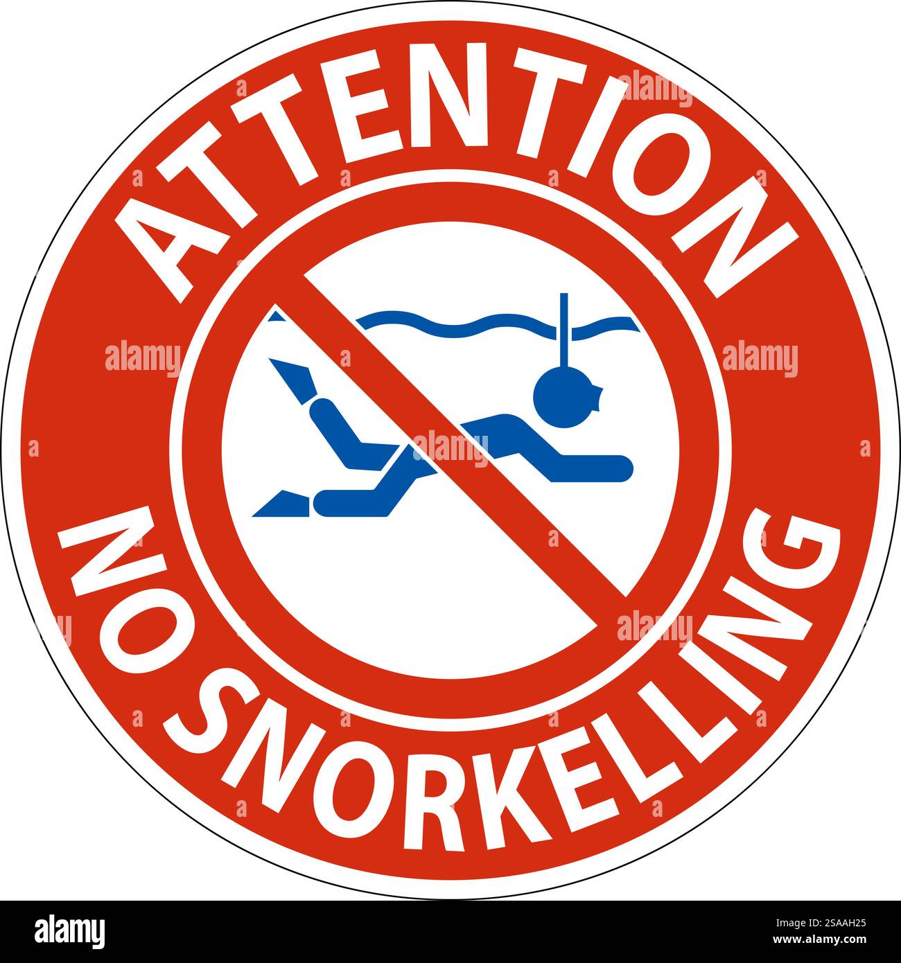 Water Safety Sign Attention, No Snorkeling Stock Vector
