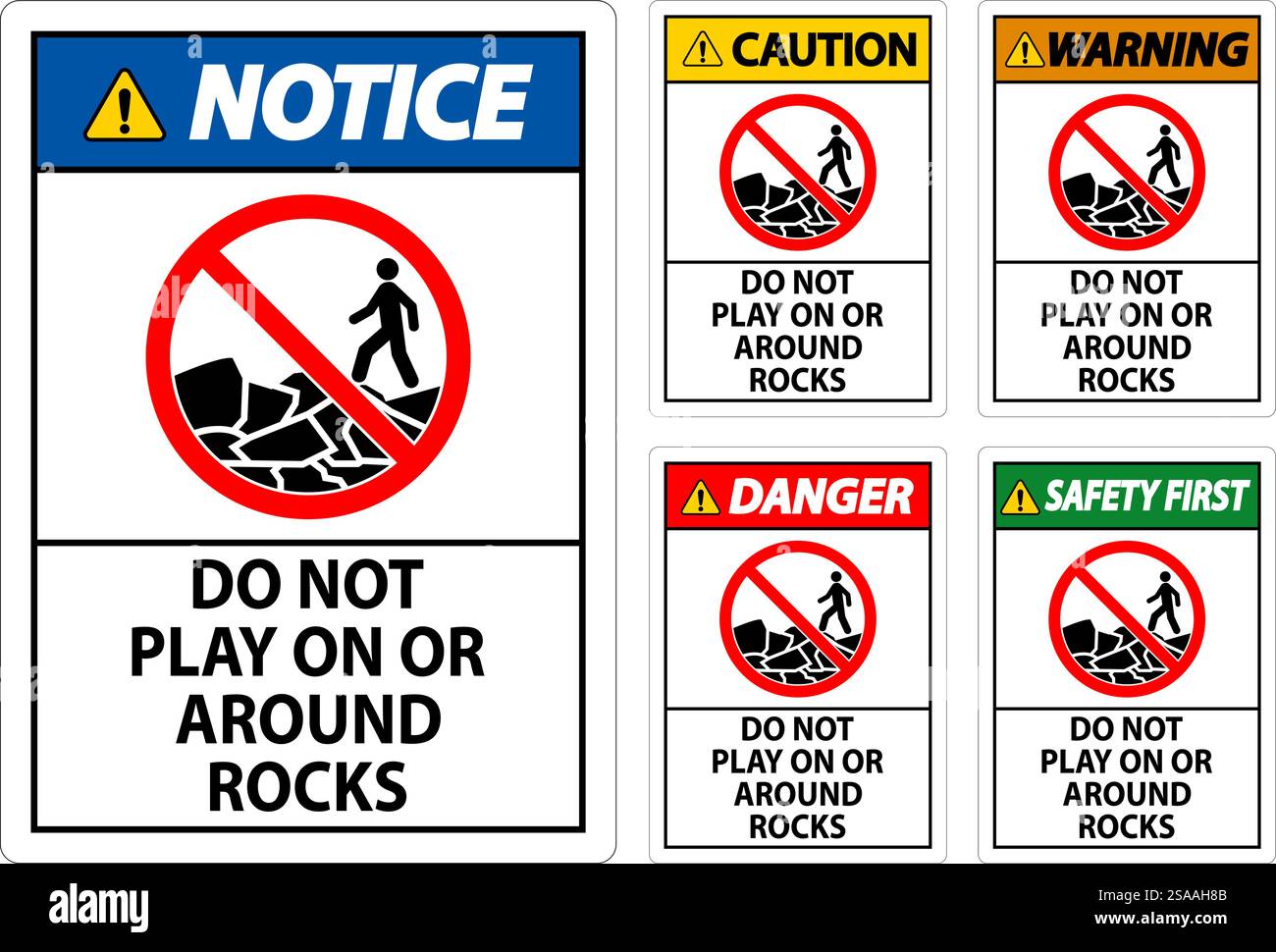 Caution Sign Do Not Play On or Around Rocks Stock Vector