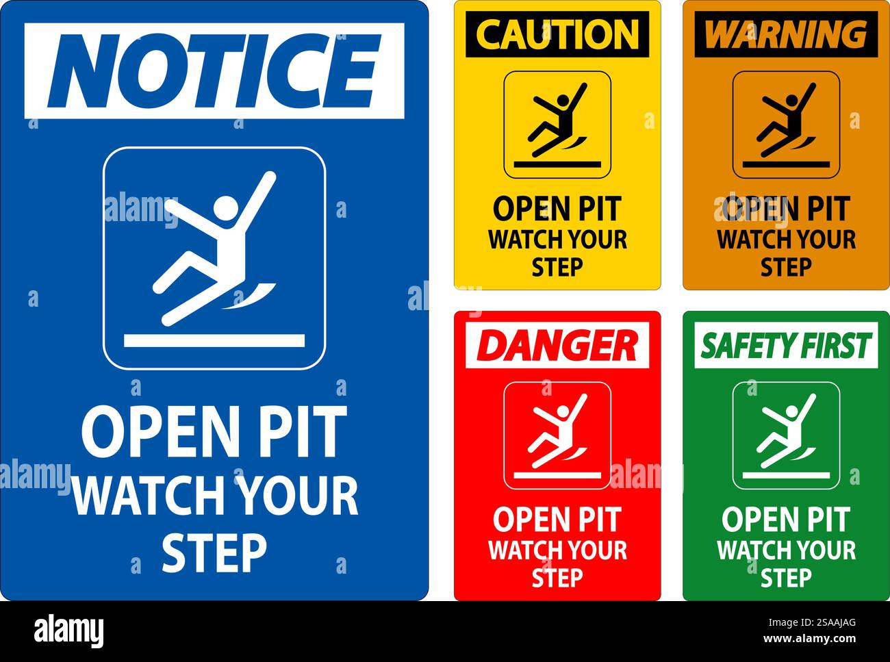 Caution Sign Open Pit, Watch Your Step Stock Vector