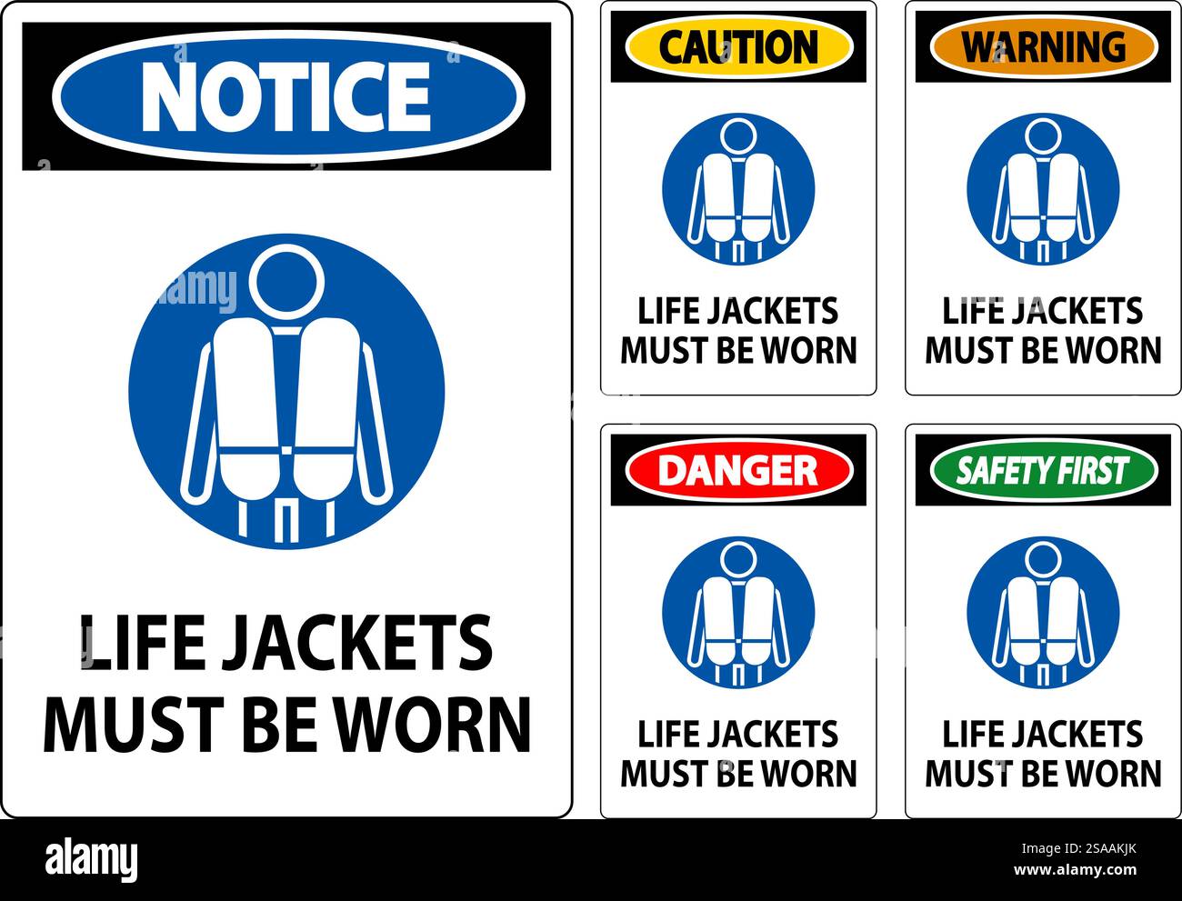 Water Safety Sign Attention, Life Jackets Must Be Worn Stock Vector ...