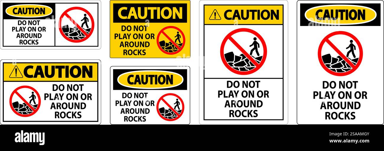 Caution Sign Do Not Play On or Around Rocks Stock Vector