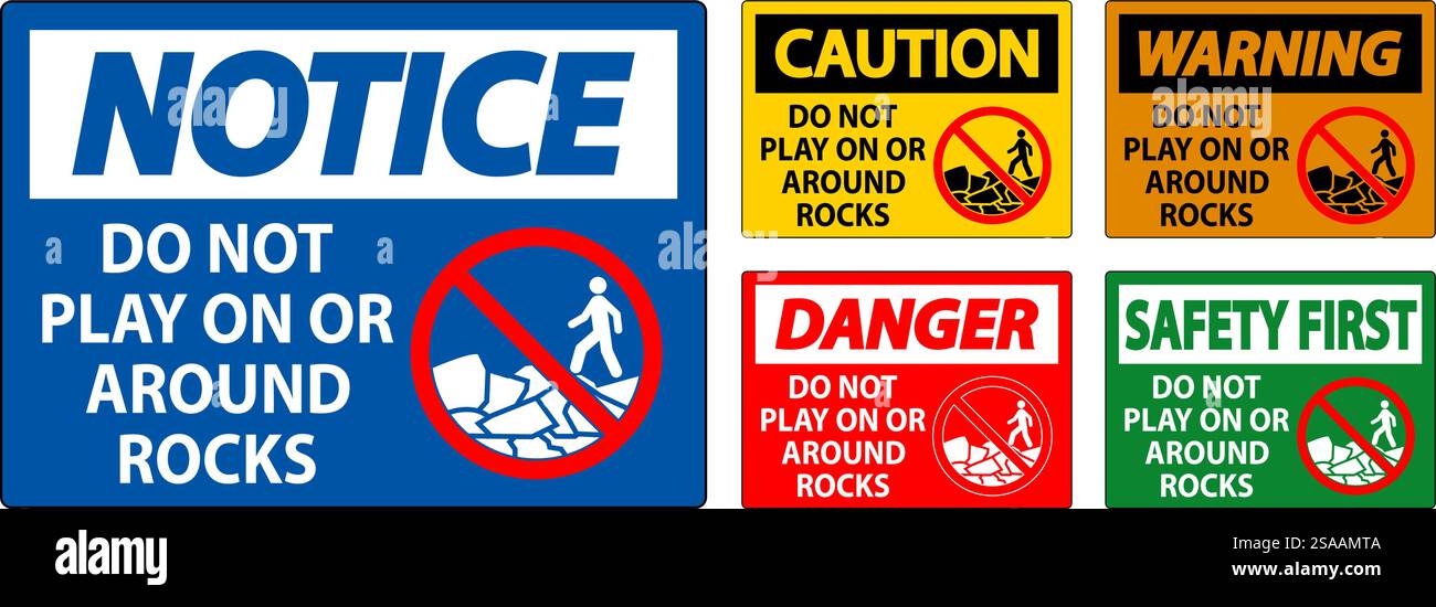 Caution Sign Do Not Play On or Around Rocks Stock Vector