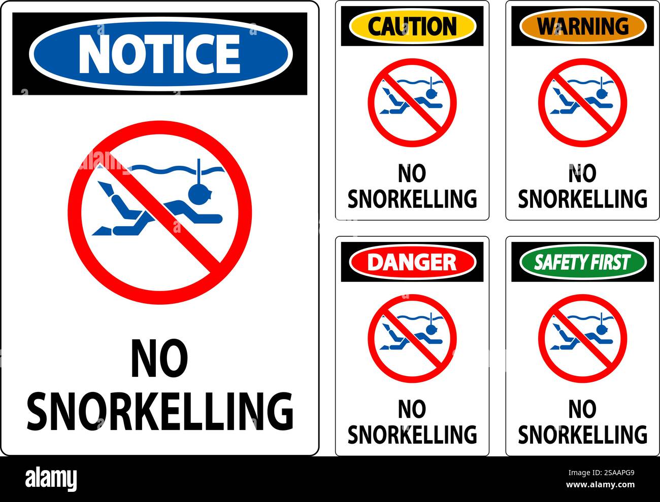 Water Safety Sign Attention, No Snorkeling Stock Vector