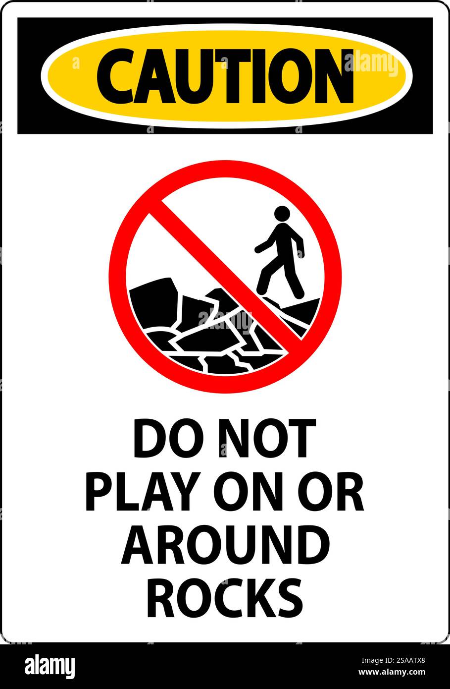 Caution Sign Do Not Play On or Around Rocks Stock Vector