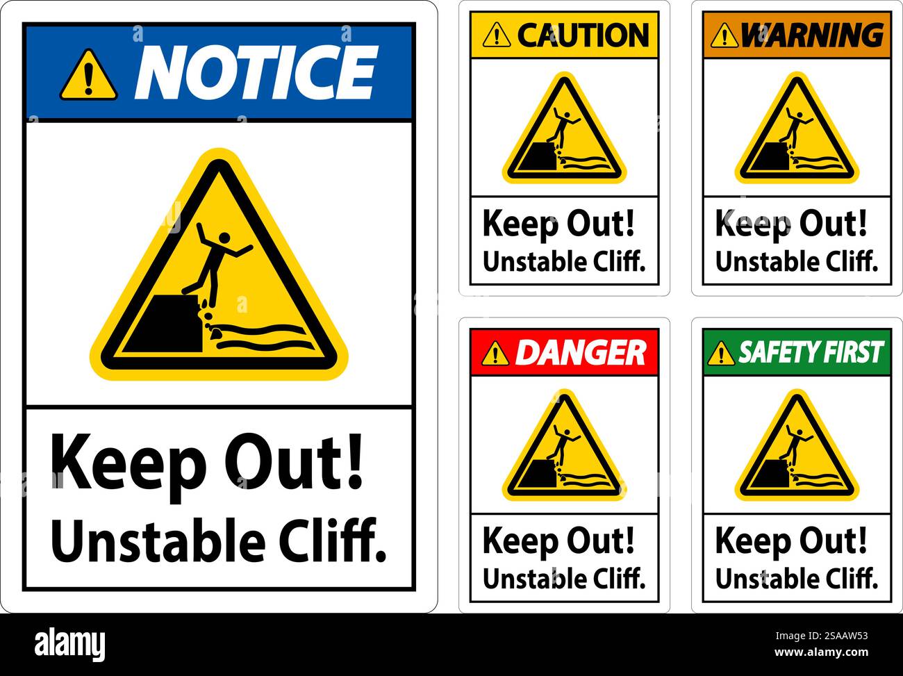 Warning Sign, Keep Out Unstable Cliff Stock Vector Image & Art - Alamy