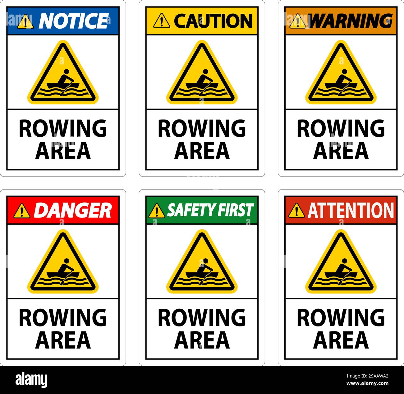 Water Safety Sign Warning - Rowing Area Stock Vector