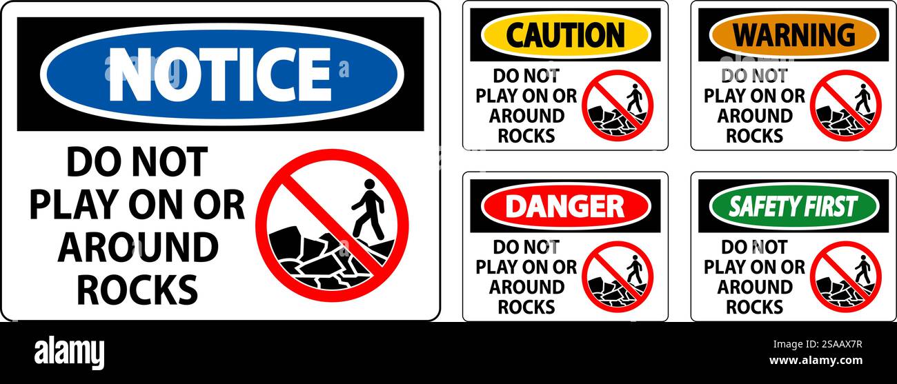 Caution Sign Do Not Play On or Around Rocks Stock Vector