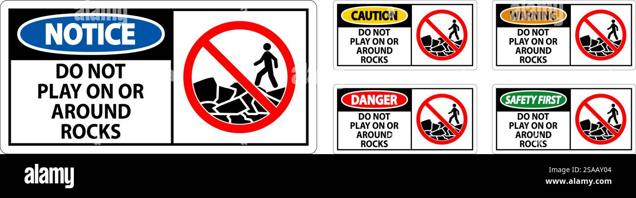 Caution Sign Do Not Play On or Around Rocks Stock Vector