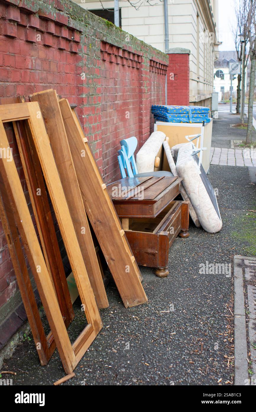Heap of furniture waste outdoor for recycling vertical Stock Photo