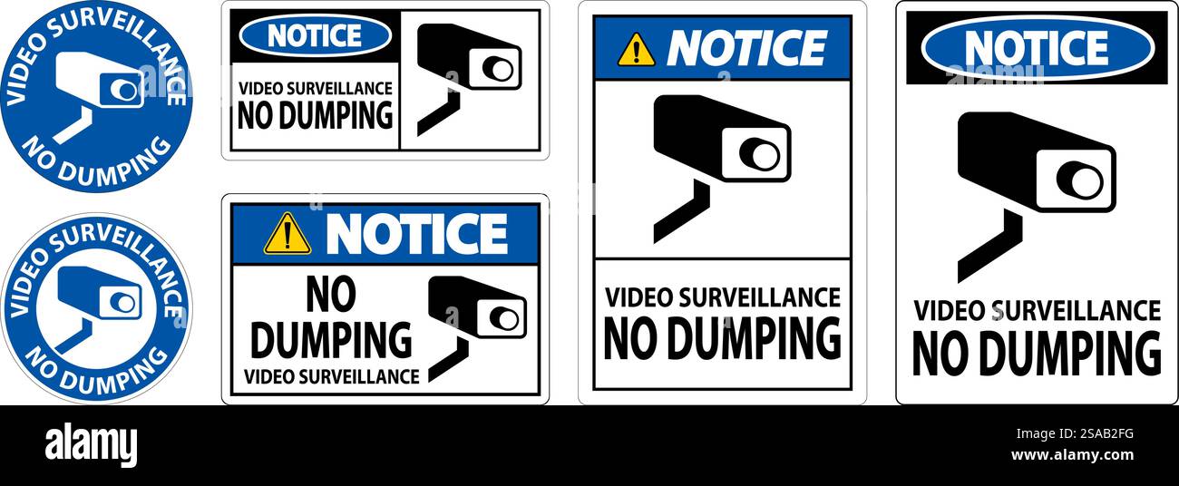 Notice Sign Video Surveillance, No Dumping Stock Vector