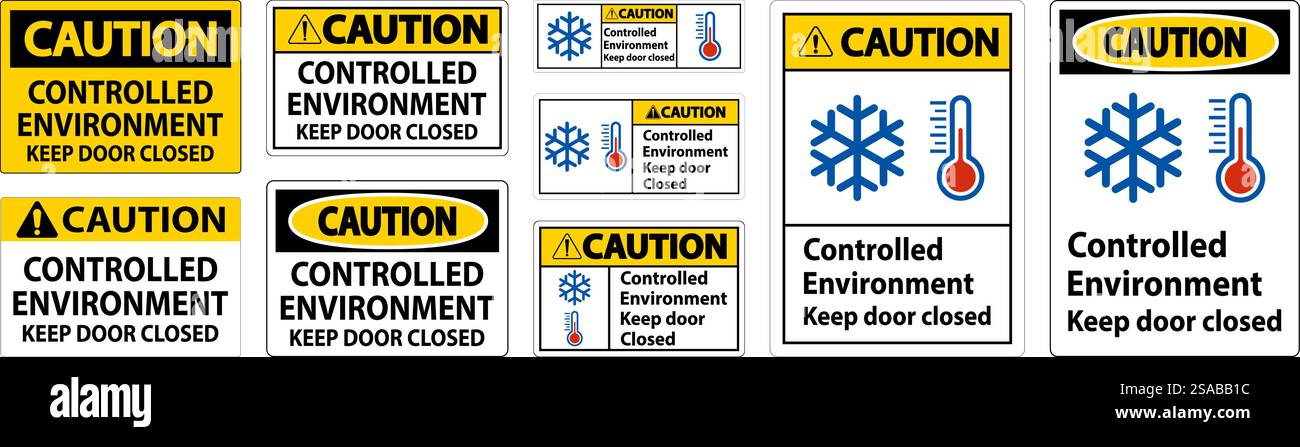 Caution Sign, Controlled Environment Keep Door Closed Stock Vector