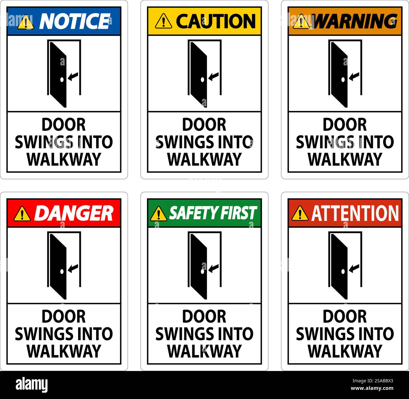 Notice Sign, Door Swings Into Walkway Stock Vector Image & Art - Alamy
