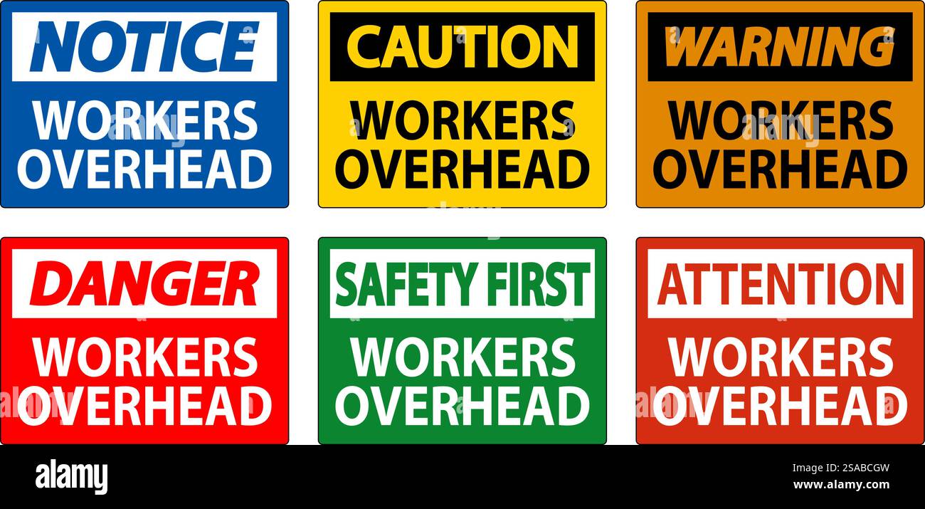 Warning Falling Debris Sign, Workers Overhead Falling Objects Stock ...