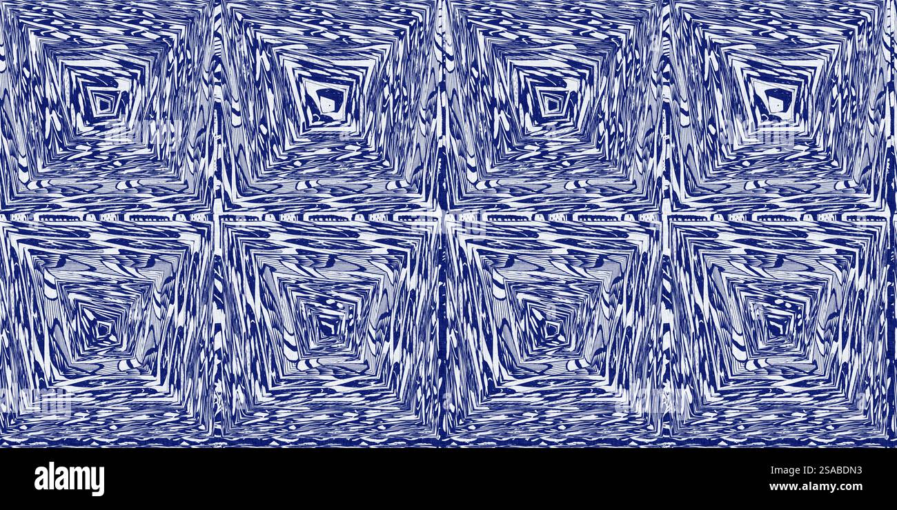 Geometric indigo shape seamless border. Irregular hand drawn batik ...