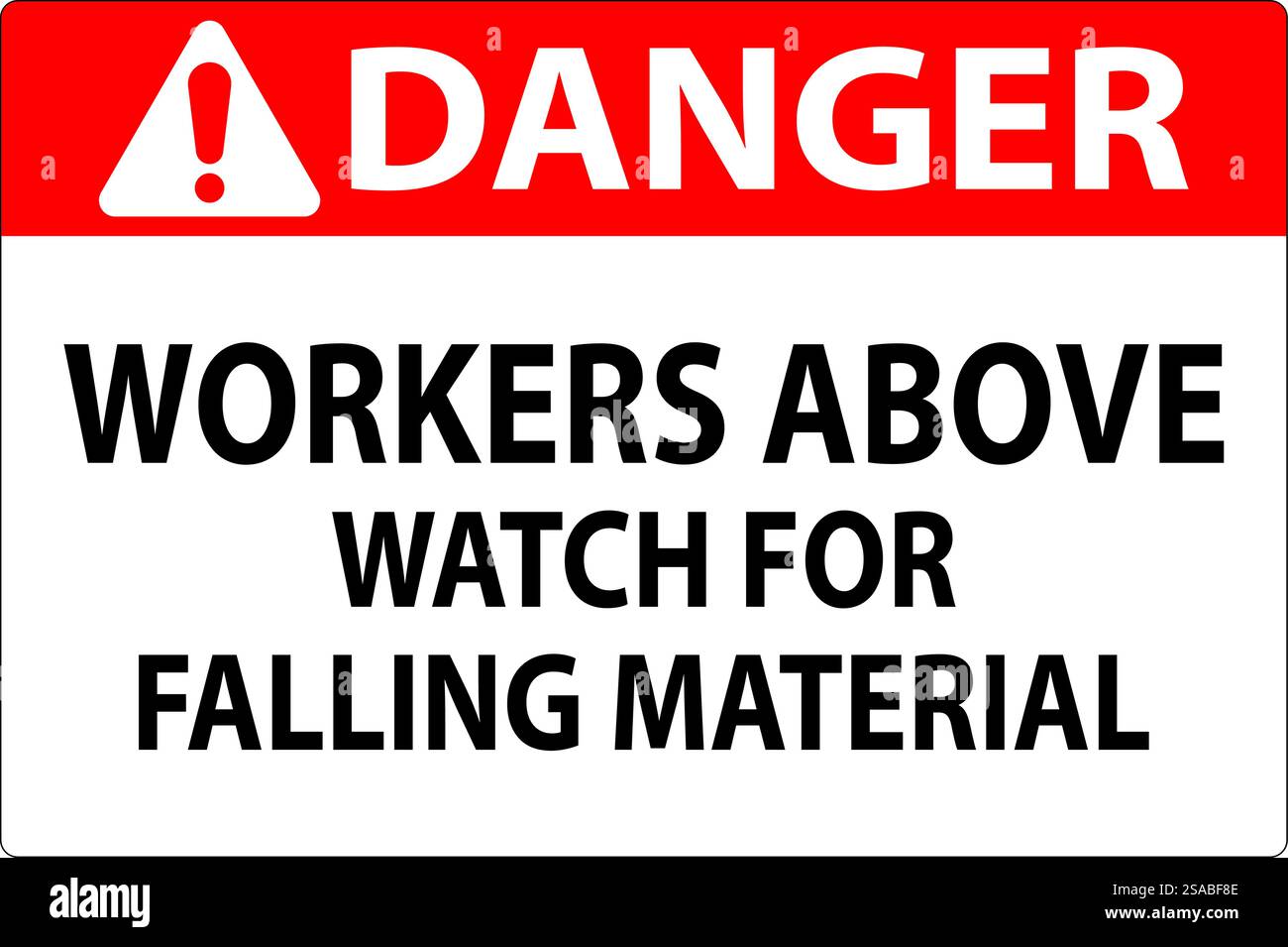 Danger Sign, Workers Above Watch For Falling Material Stock Vector