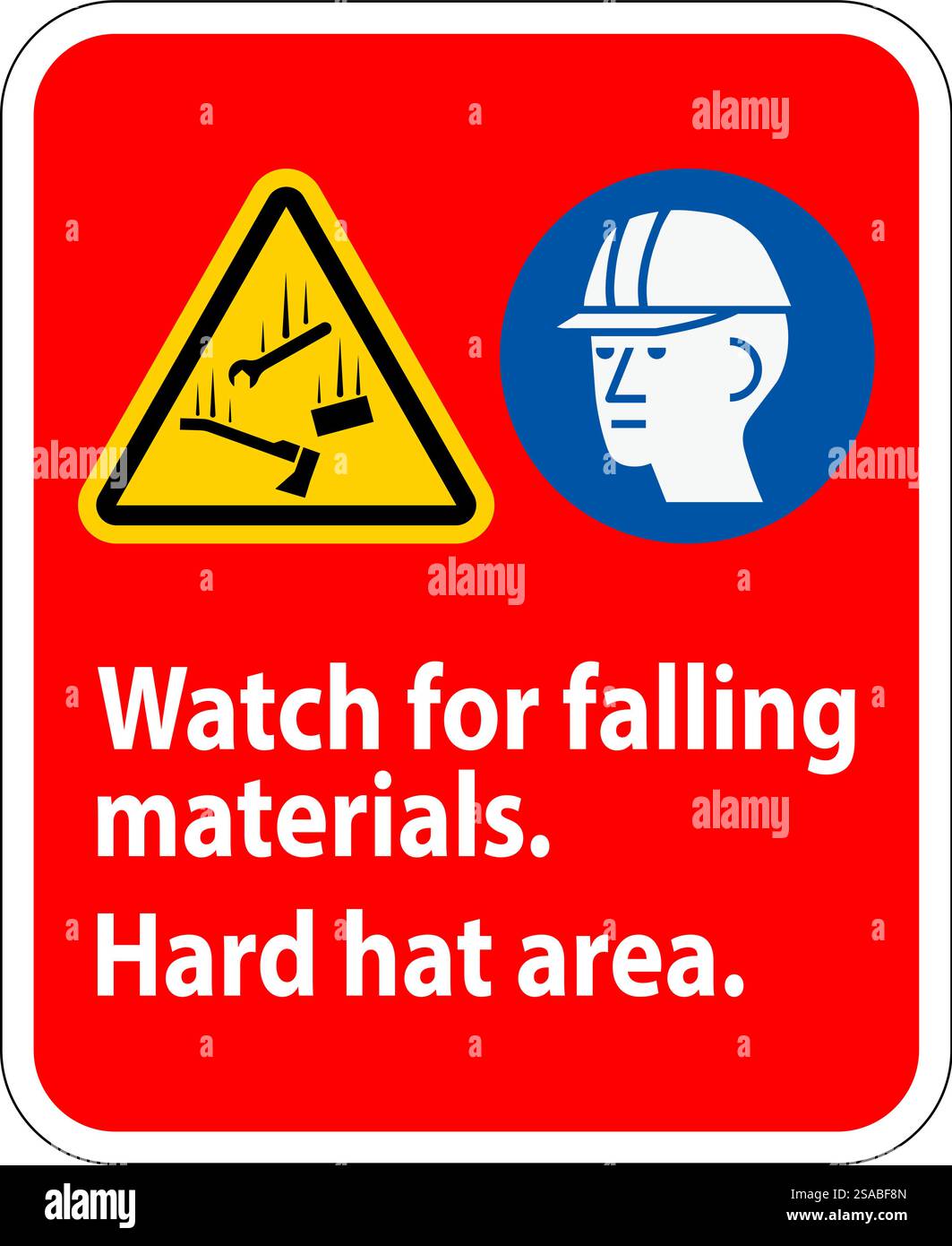 Warning Sign, Watch For Falling Materials, Hard Hat Area Stock Vector