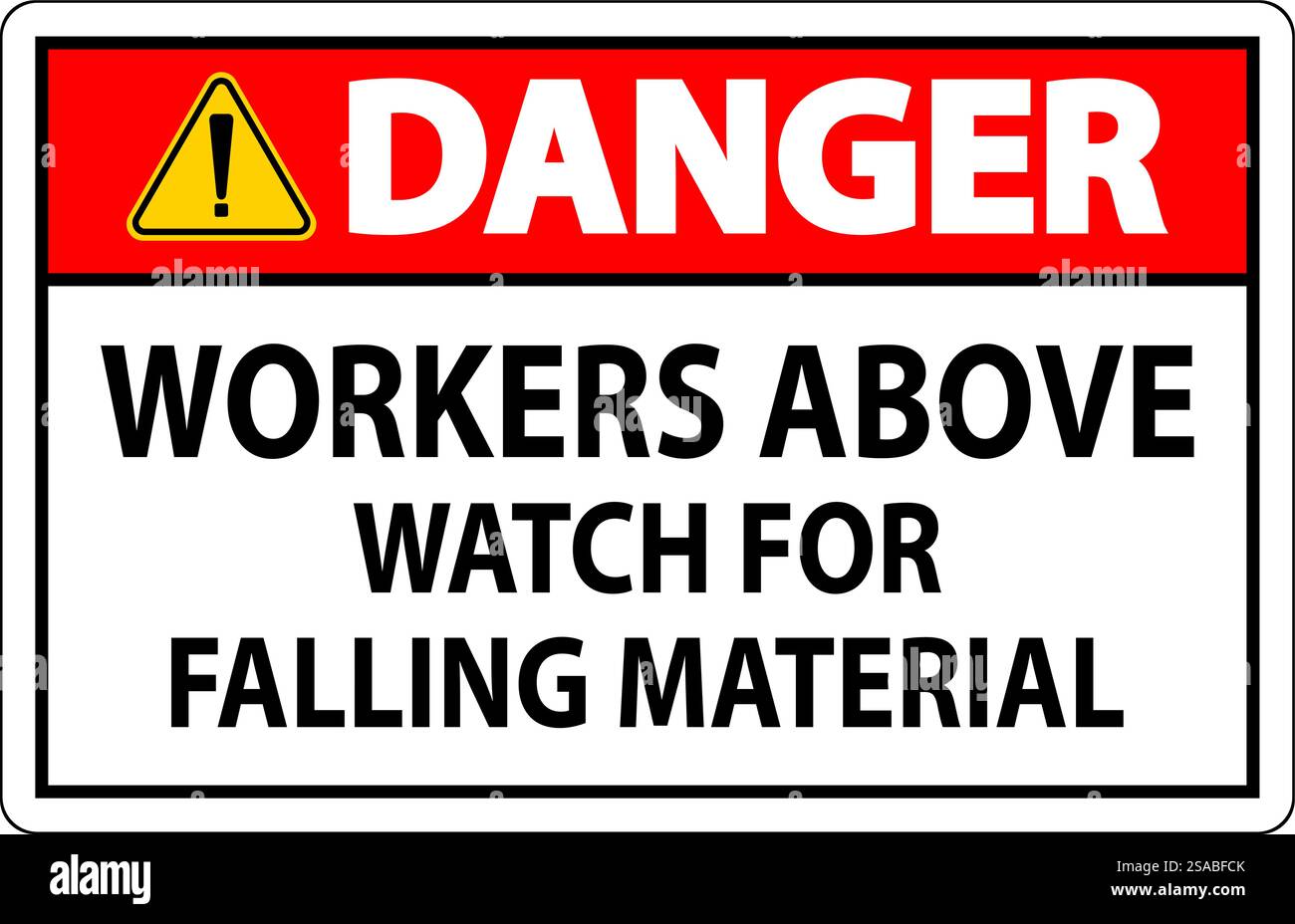 Danger Sign, Workers Above Watch For Falling Material Stock Vector