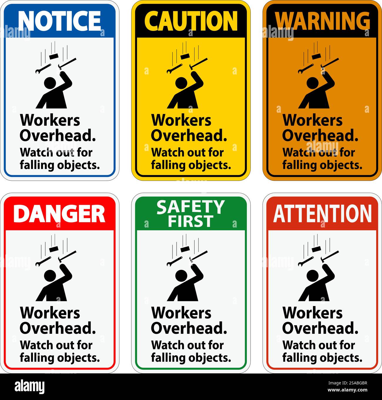 Warning Falling Debris Sign, Workers Overhead Falling Objects Stock ...