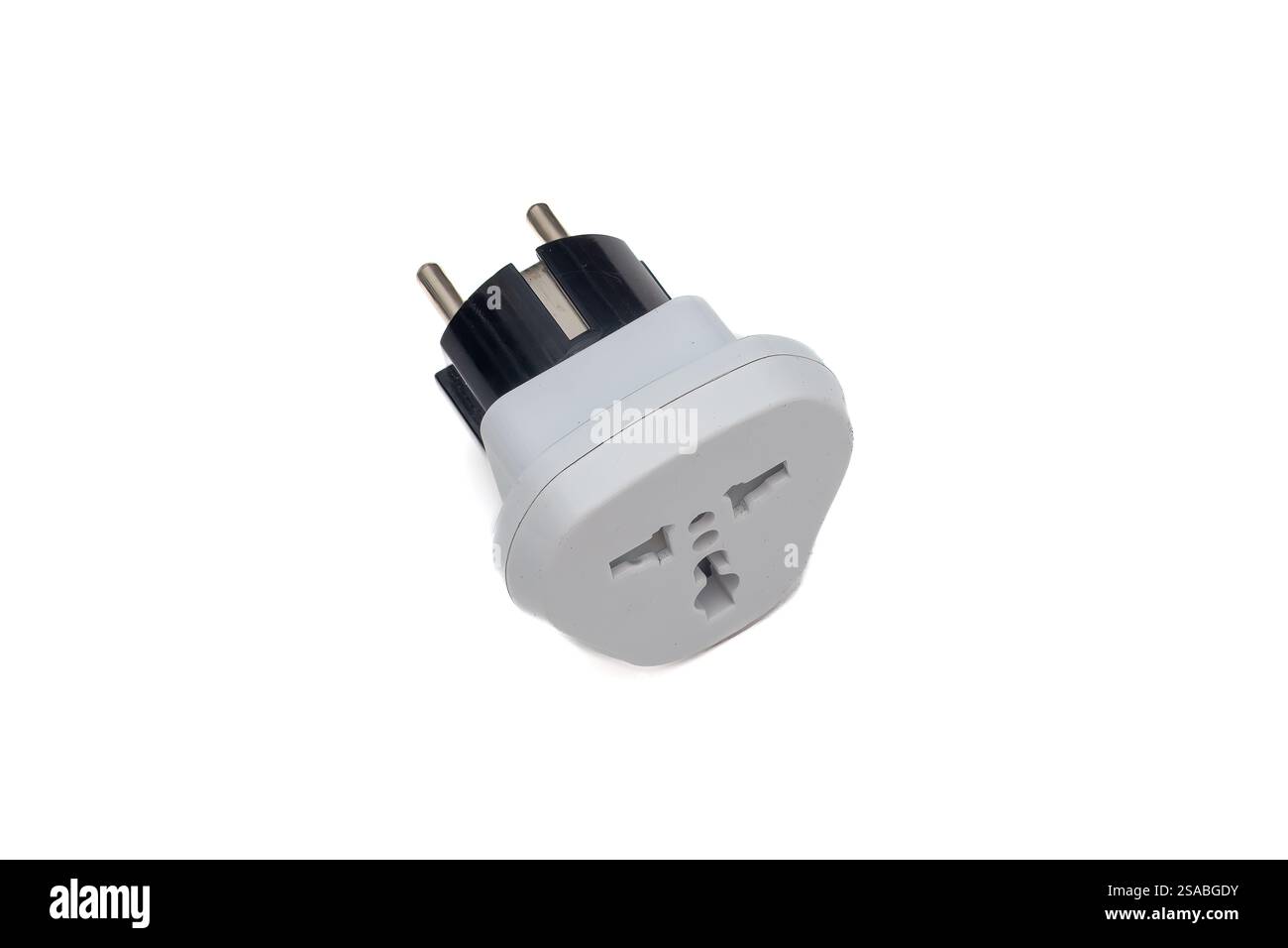Universal Travel Power Adapter on White Background Stock Photo