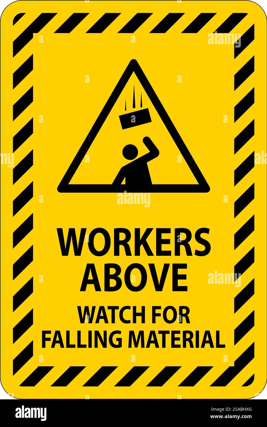 Danger Sign, Workers Above Watch For Falling Material Stock Vector