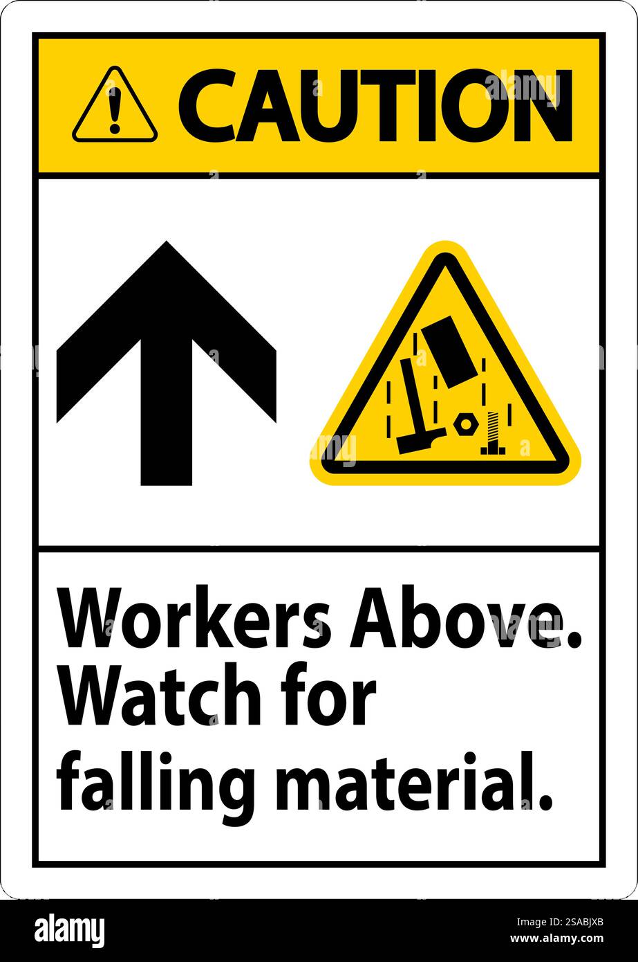 Caution Sign, Workers Above Falling Material Stock Vector