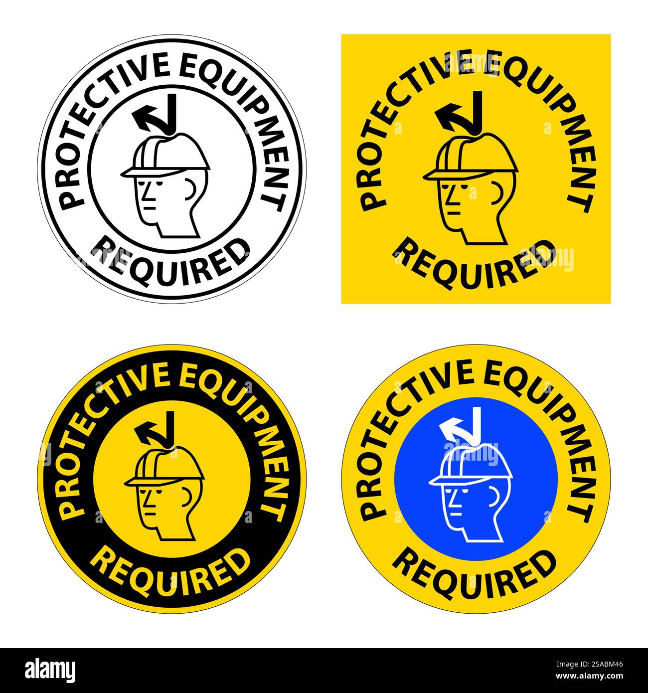 Series of warning signs indicating that protective equipment is ...
