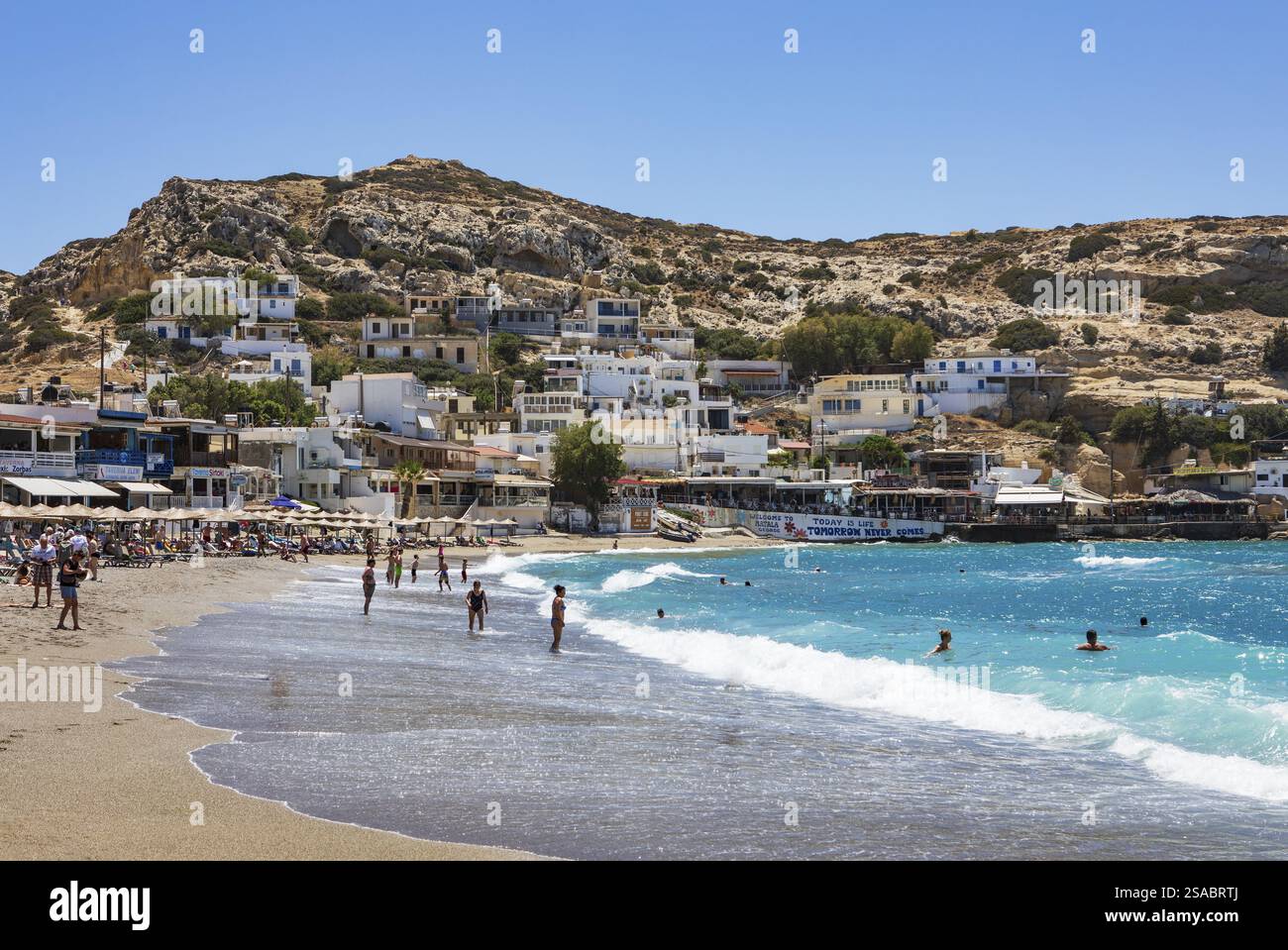 Matala beach, south coast, Crete, Greece, Europe Stock Photo