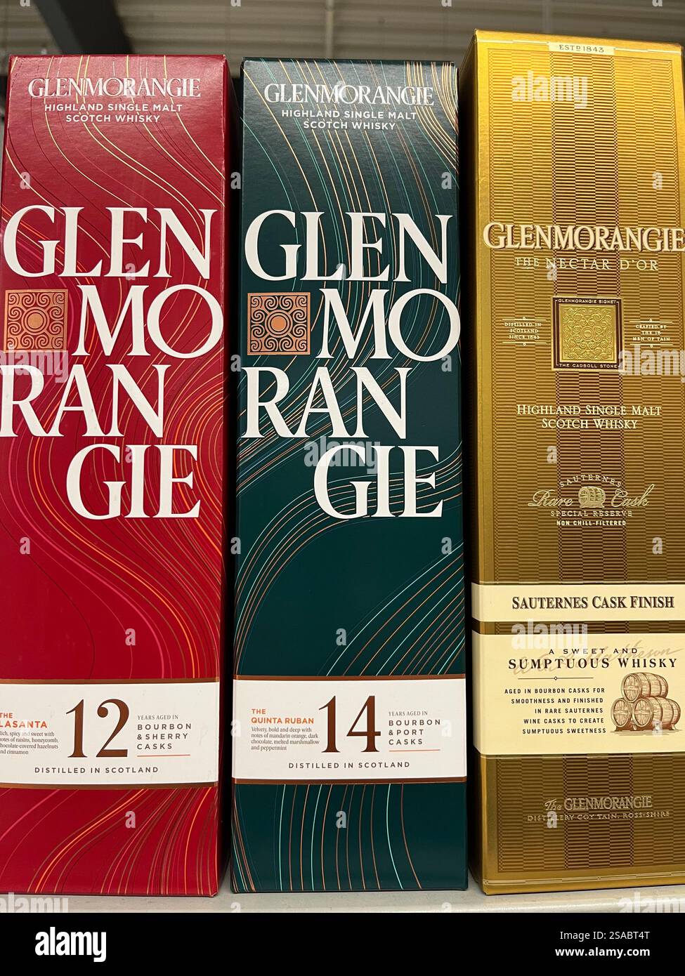 Glenmorangie, supermarket shelf, supermarket, store shelf, Scotch whisky, whisky, Glenmorangie whisky, Glenmorangie Scotch, highland single malt - Smartphone Captured Stock Image