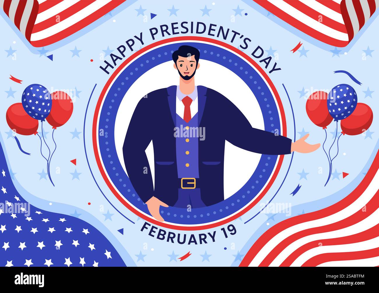 Happy Presidents Day Vector Illustration on 19 February with President ...