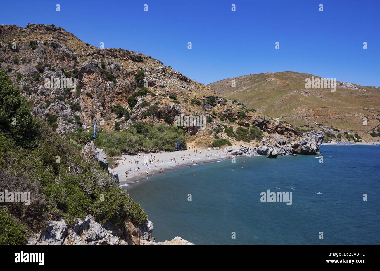 Preveli Beach at the end of the Kourtaliatiko Gorge, south coast, Crete, Greece, Europe Stock Photo