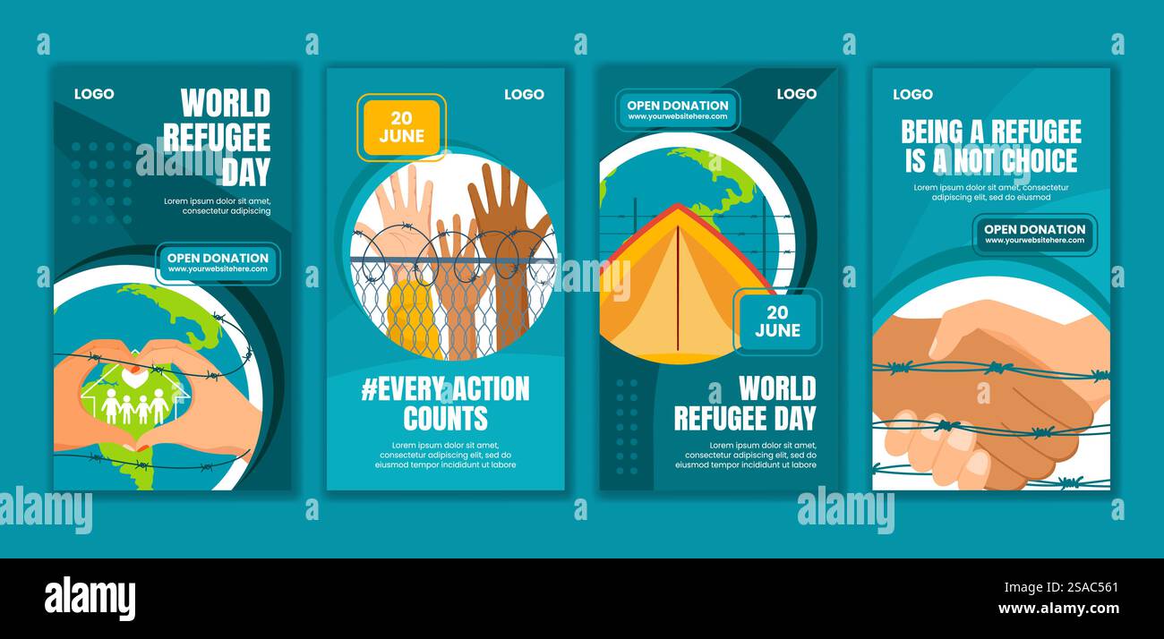 See Refugee Program Refugee Day Social Media Stories Flat Cartoon Hand Drawn Templates ...