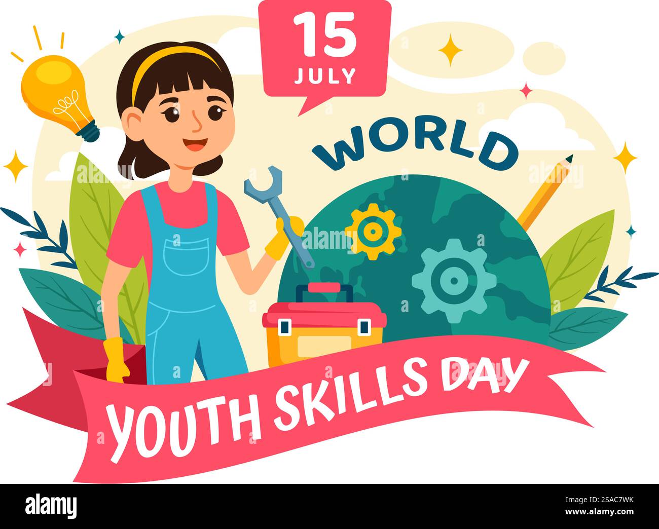 World Youth Skills Day Vector Illustration of People with Skills for Various Employment and Entrepreneurship in Flat Kids Cartoon Background Design Stock Vector