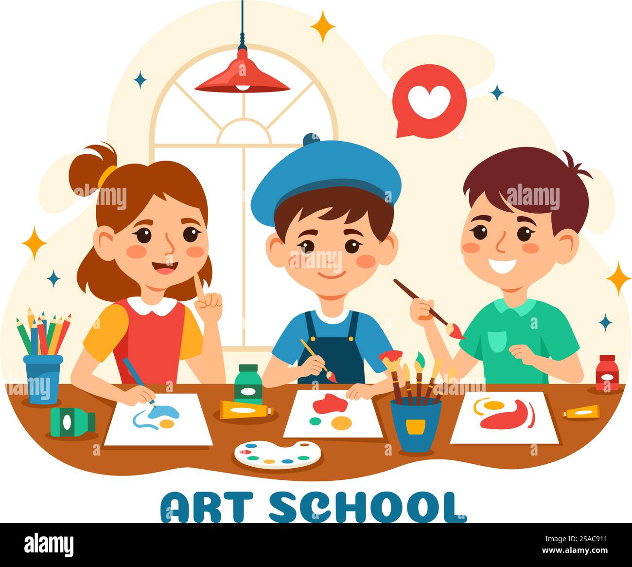 Art School Vector Illustration with Kids of Painting with Live Model or ...