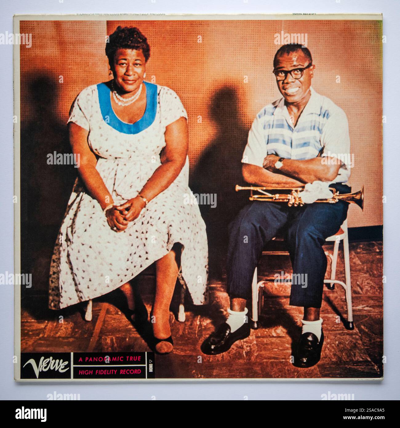 LP cover of the Ella and Louis studio album by Louis Armstrong and Ella Fitzgerald, accompanied by the Oscar Peterson Quartet, released in 1956 Stock Photo