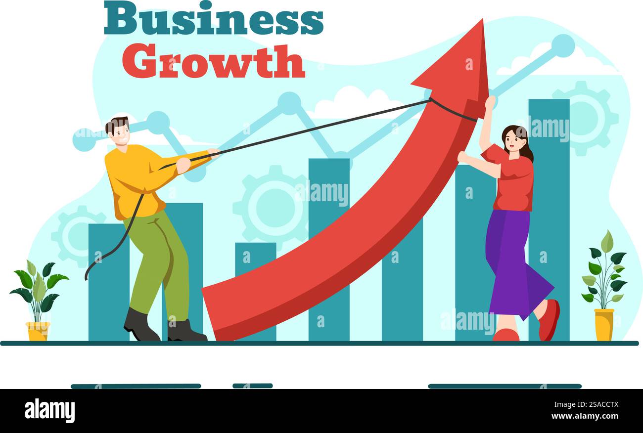 Business Growth Vector Illustration with Arrow Target Direction Up ...