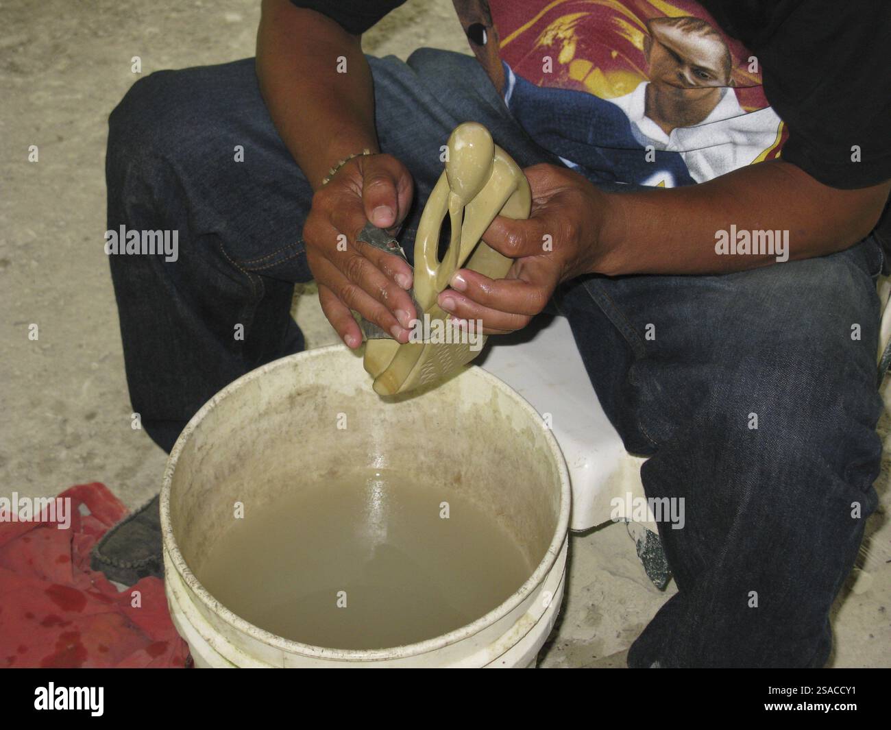 Handwork, soapstone processing Stock Photo
