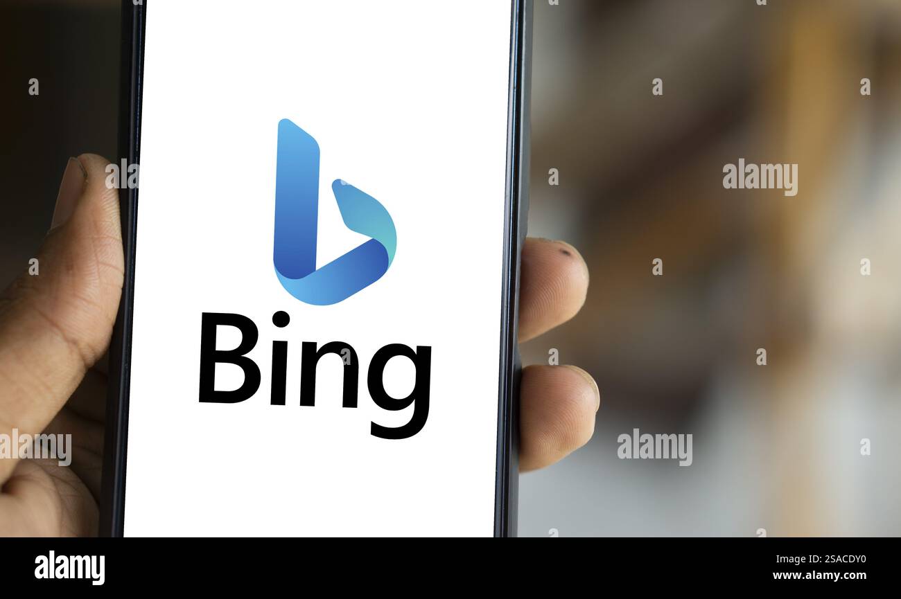 Bing logo is displyed on smartphone. Bing is a search engine owned and