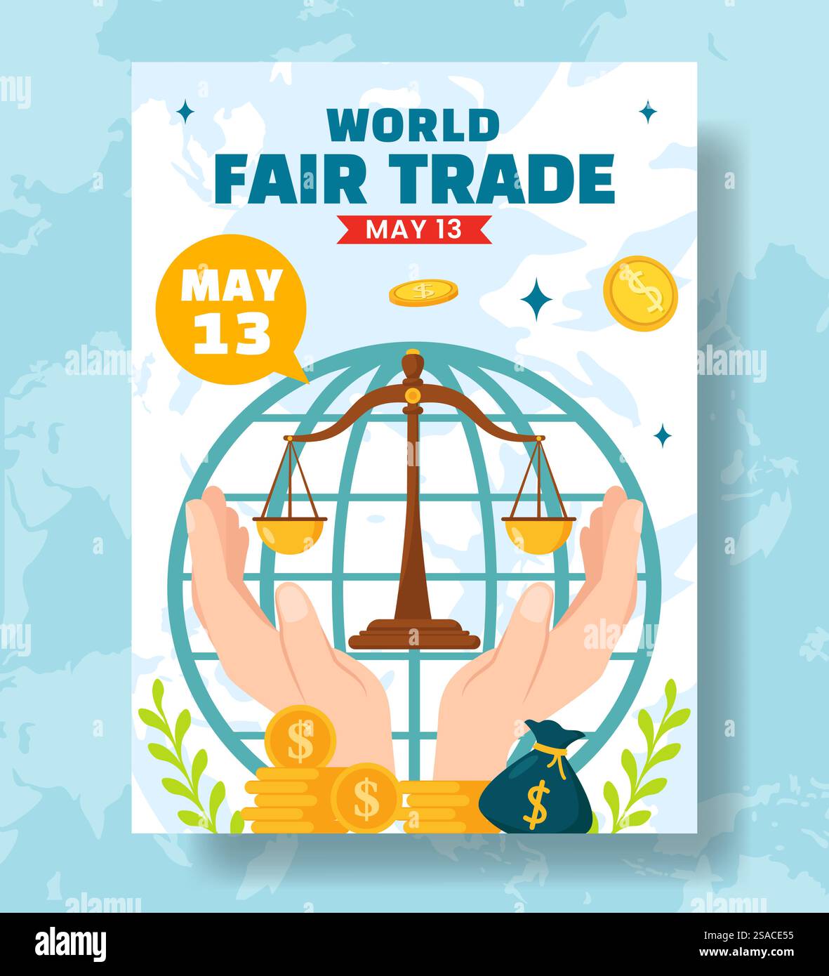 Fair Trade Day Vertical Poster Flat Cartoon Hand Drawn Templates Background Illustration Stock Vector