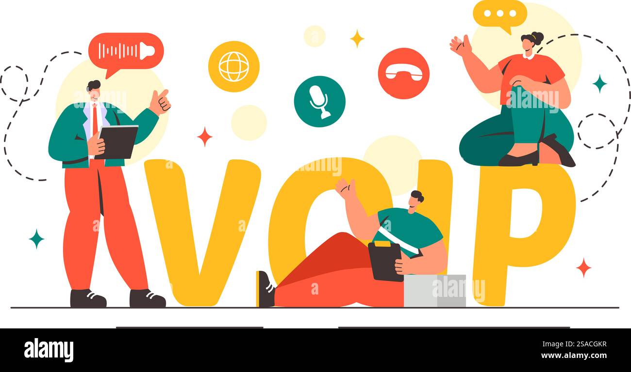 VOIP or Voice Over Internet Protocol Vector Illustration with Telephony ...