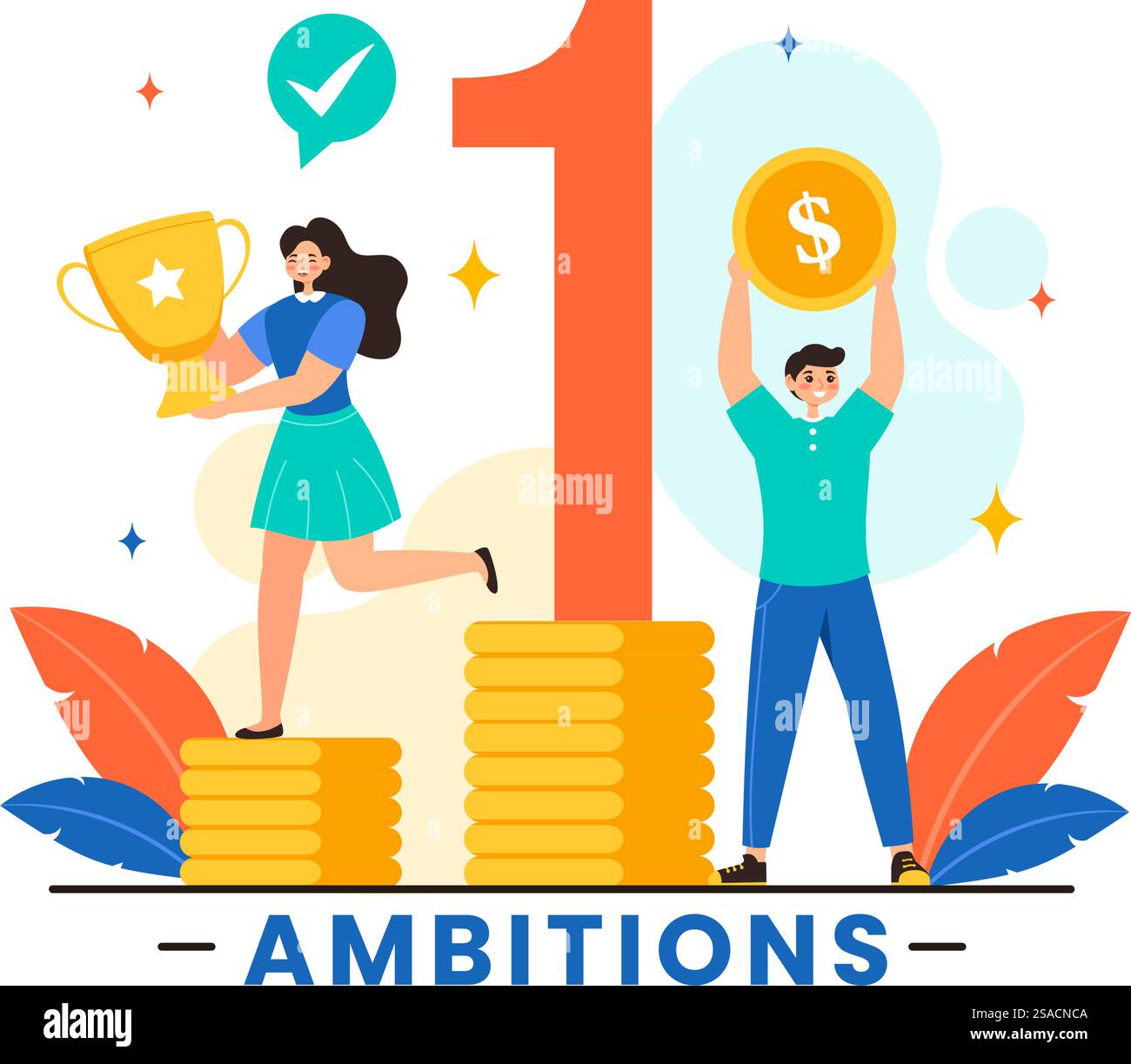 Ambition Illustration with Entrepreneur Climbing the Ladder to Success ...