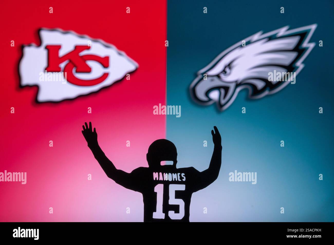 New orleans usa january 27 2025 patrick mahomes papercut silhouette
