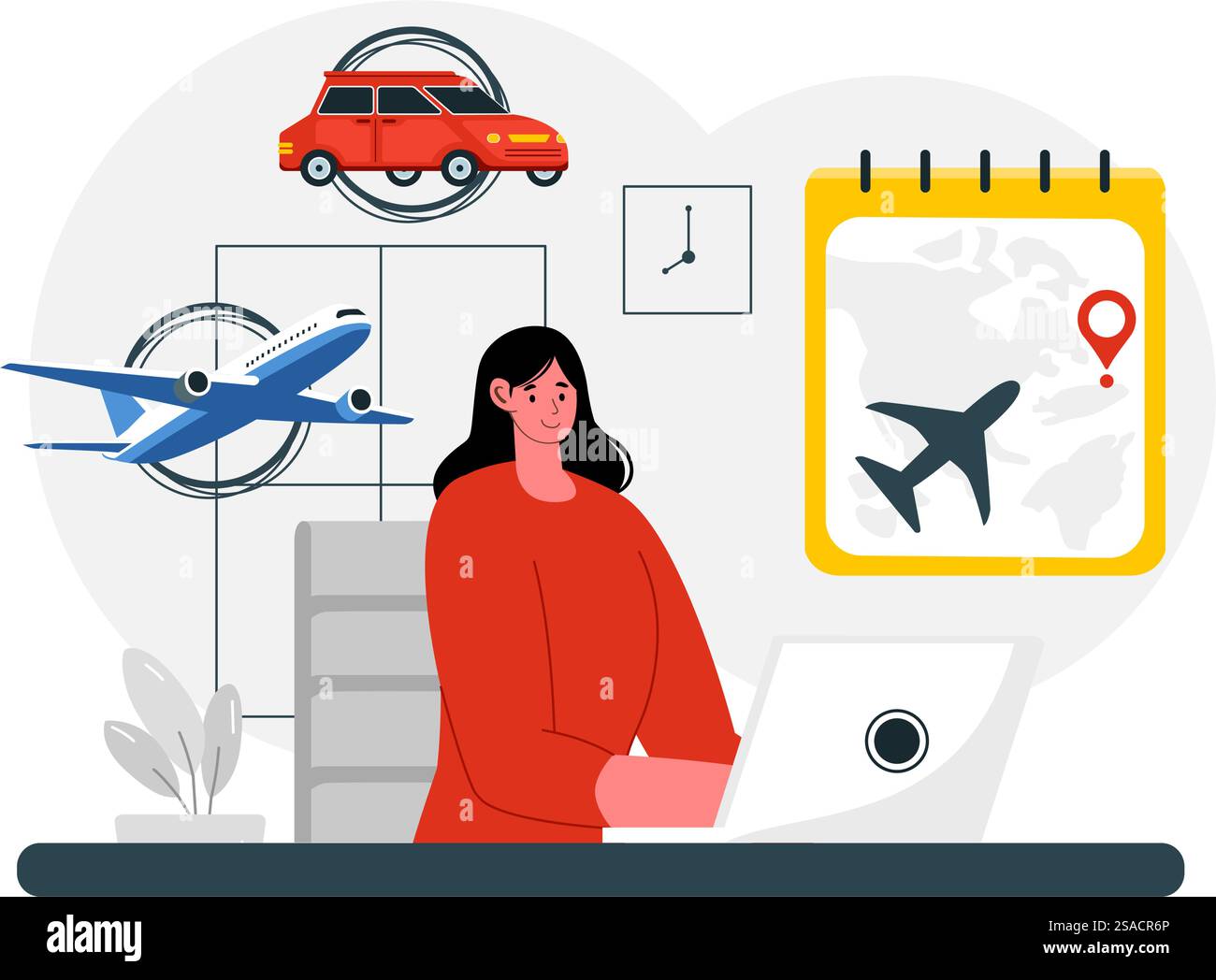 Travel Assistant Vector Illustration for Help and Facilitate Tourists in Planning Travel Packages and Organizing Tour Schedules in a Background Stock Vector