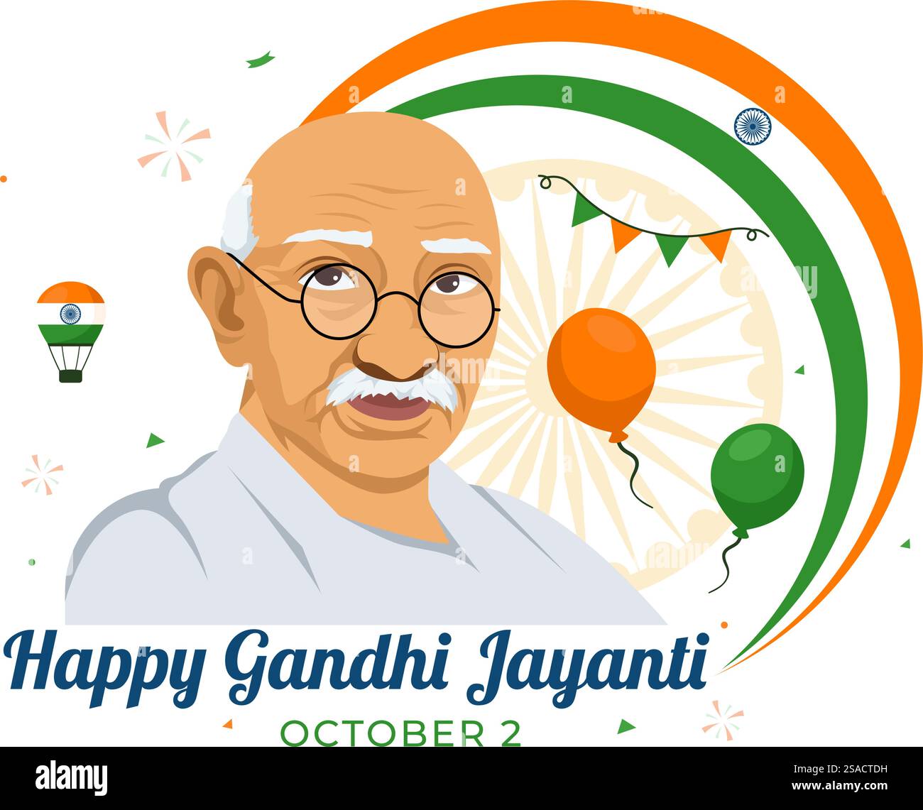 Happy Gandhi Jayanti Day is an Event Celebrated in India on October 2nd, which Marks Gandhi&rsquo;s Birthday in Flat Cartoon Background Vector Illustration Stock Vector