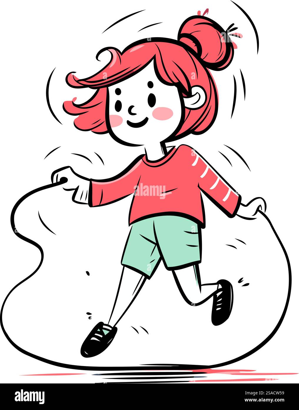 Vector illustration of a happy little girl running on a white ...