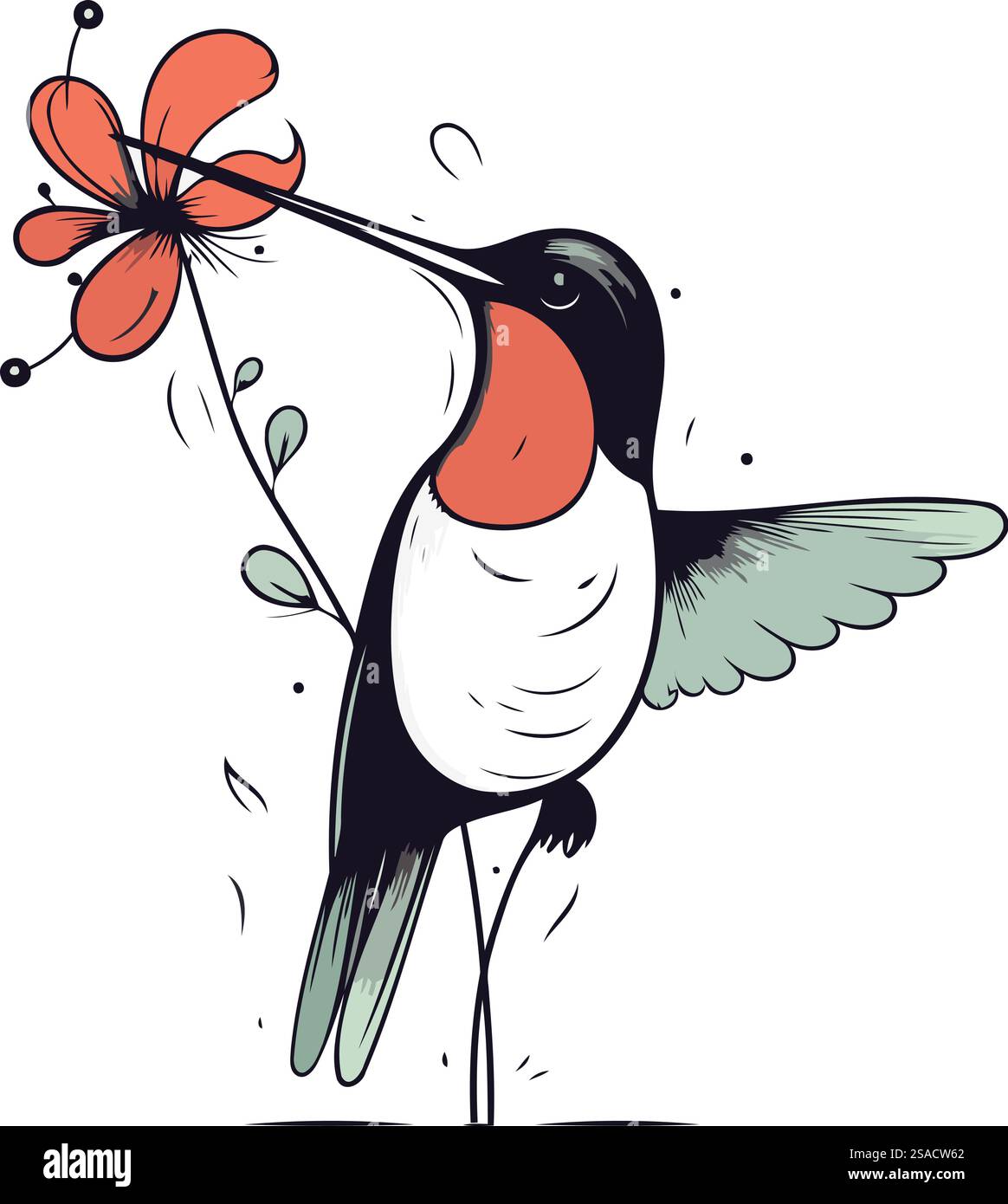 Hummingbird with flower in its beak. Vector illustration Stock Vector ...