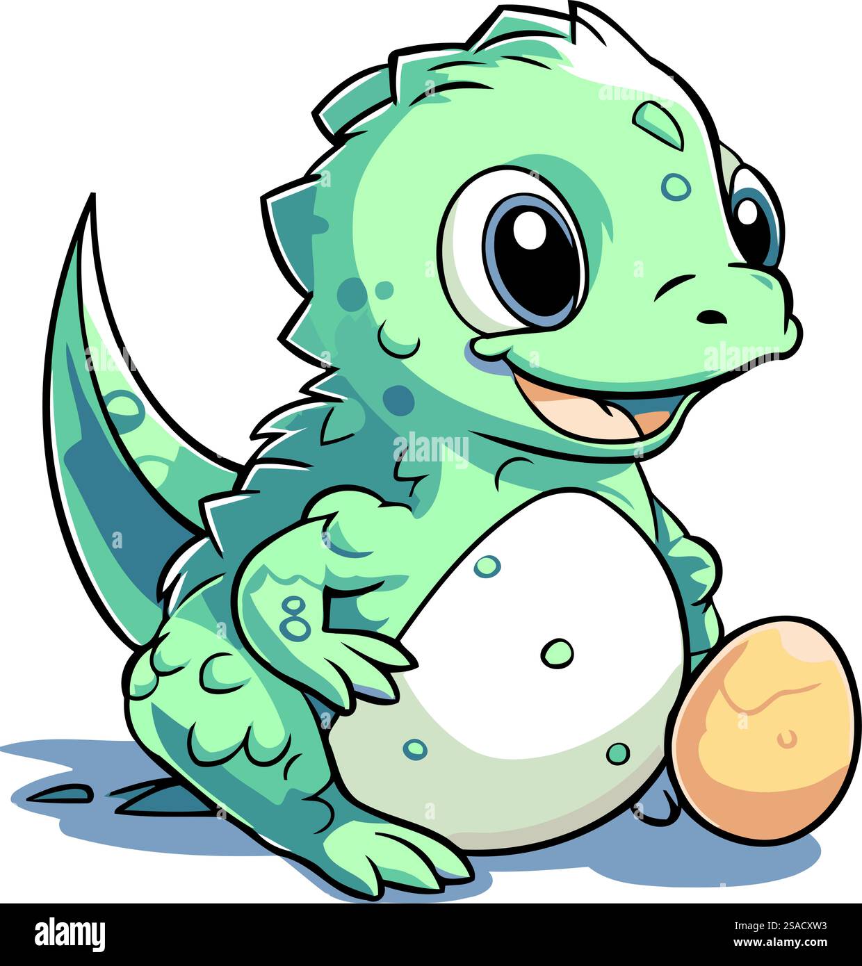 Cute baby dinosaur with egg isolated on a white background vector ...