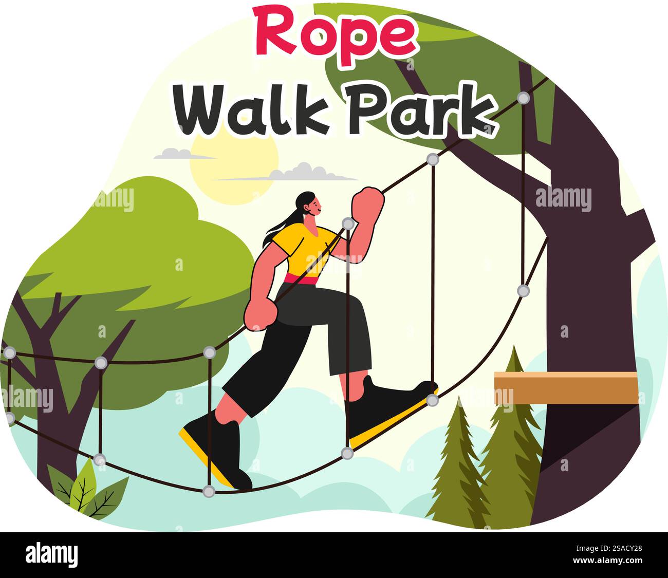 Rope Walk Park Vector Illustration of an Adventure Activity for ...