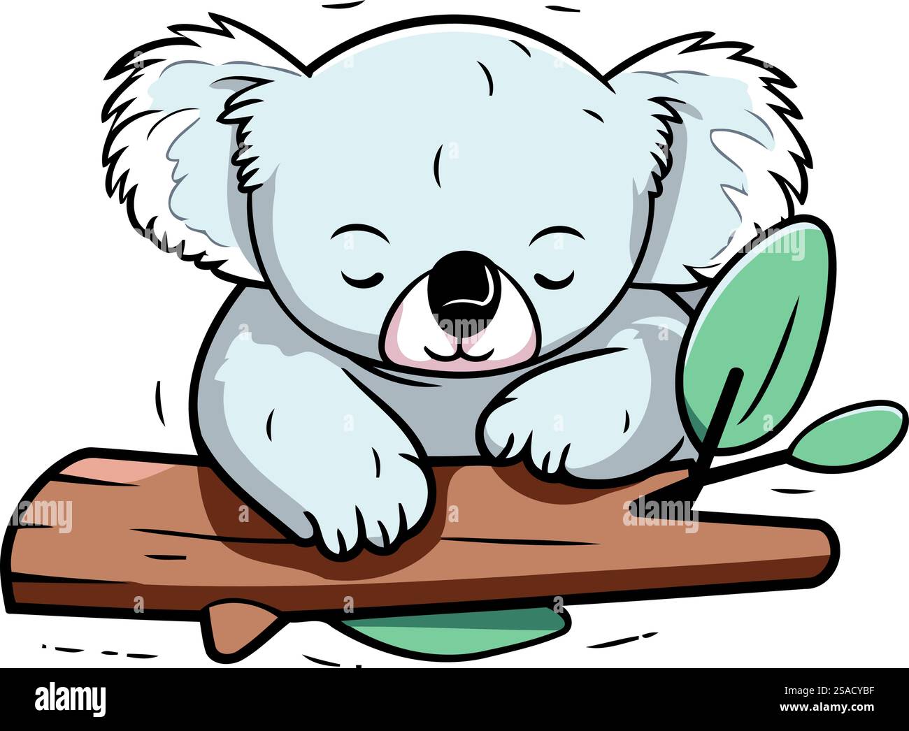 Cute cartoon koala sleeping on a log. Vector illustration Stock Vector ...