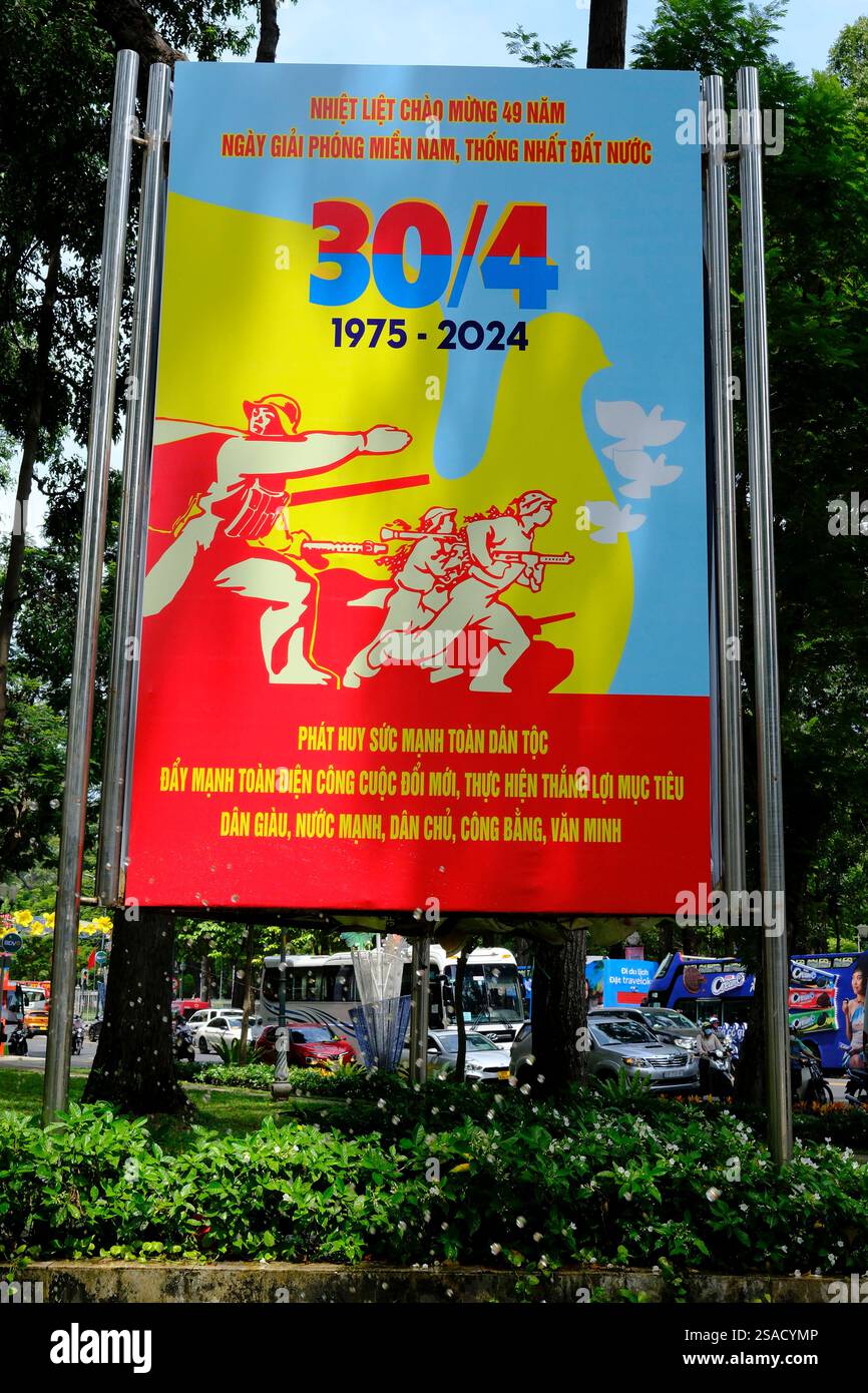 Vietnamese propaganda poster on the street.Celebration of the military ...